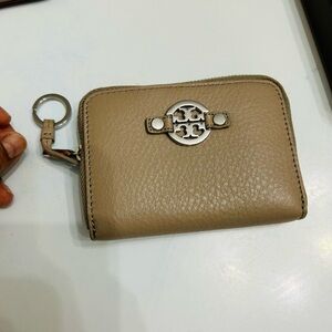 Tory Burch Taupe Leather Keychain Wallet